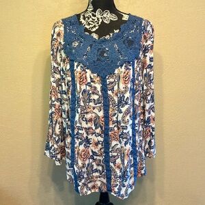 M WEEKEND SUZANNE BETRO LACE INSET BELL SLEEVED TUNIC